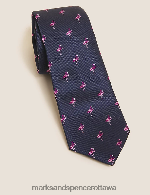 Flamingo Print Pure Silk Tie Black Marks & Spencer Accessories Men 0X40JL5322