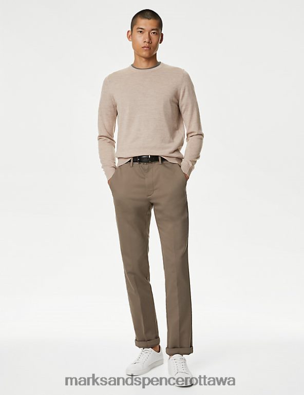 Pure Extra Fine Merino Wool Crew Neck Jumper Light Natural Marks & Spencer Clothing Men 0X40JL5329