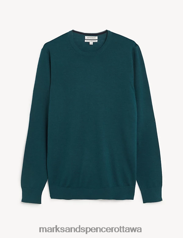 Pure Extra Fine Merino Wool Crew Neck Jumper Teal Marks & Spencer Clothing Men 0X40JL5328